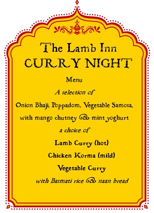 Lamb Inn Curry Night Menu
