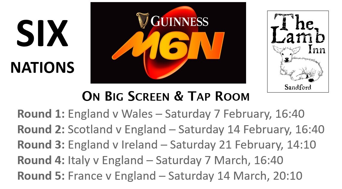 Rugby Six Nations live at the Lamb Inn sandford crediton