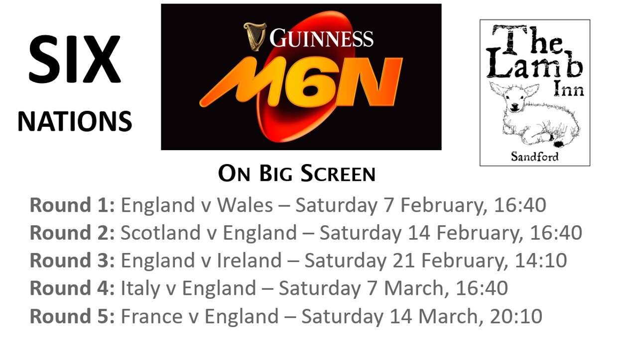 Rugby Six Nations live at the Lamb Inn sandford crediton