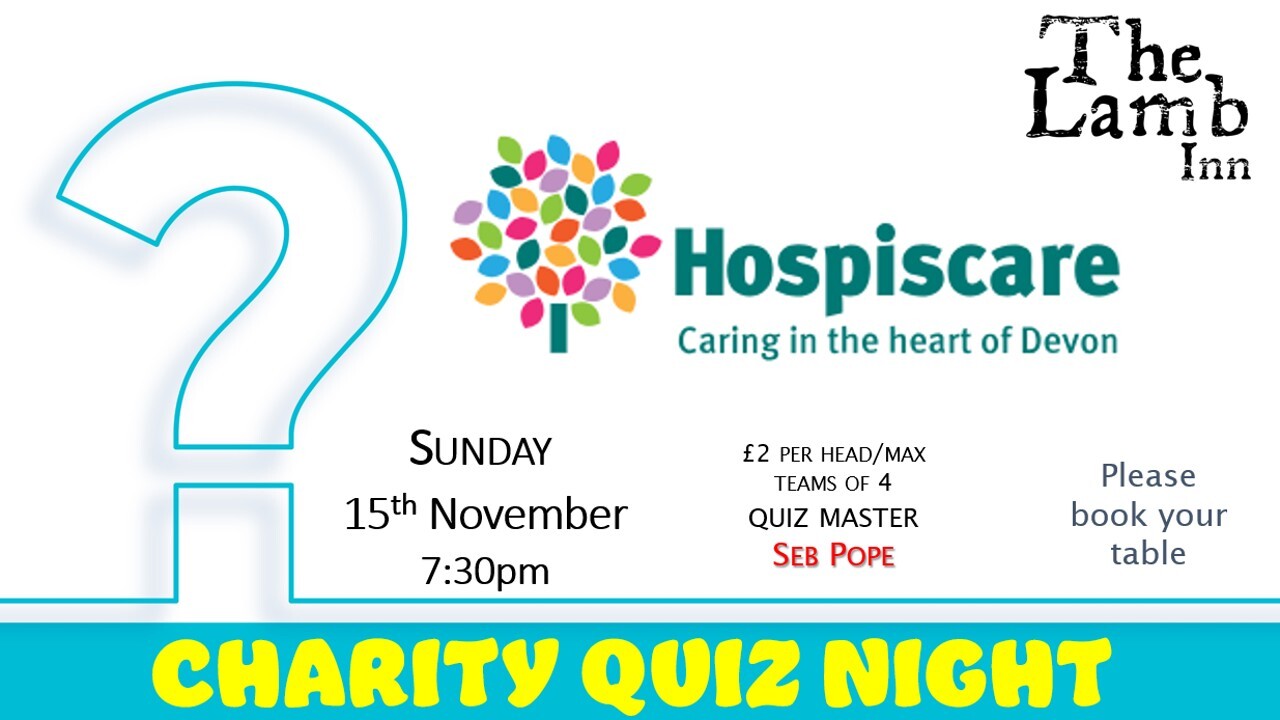 Charity Quiz Night HOSPICECARE lamb inn sandford exeter crediton