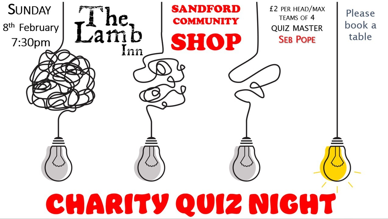 Quiz Night sandford crediton exeter lamb inn community shop