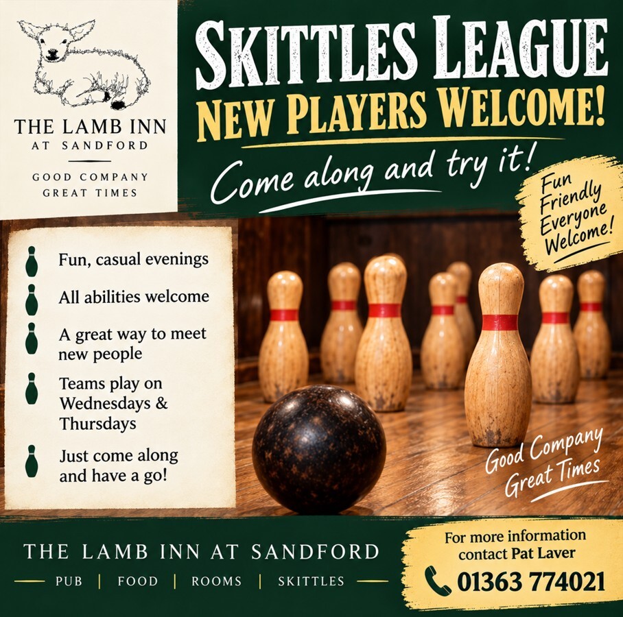 Lamb Inn  sandford exeter creditonSkittles League - New Players Welcome