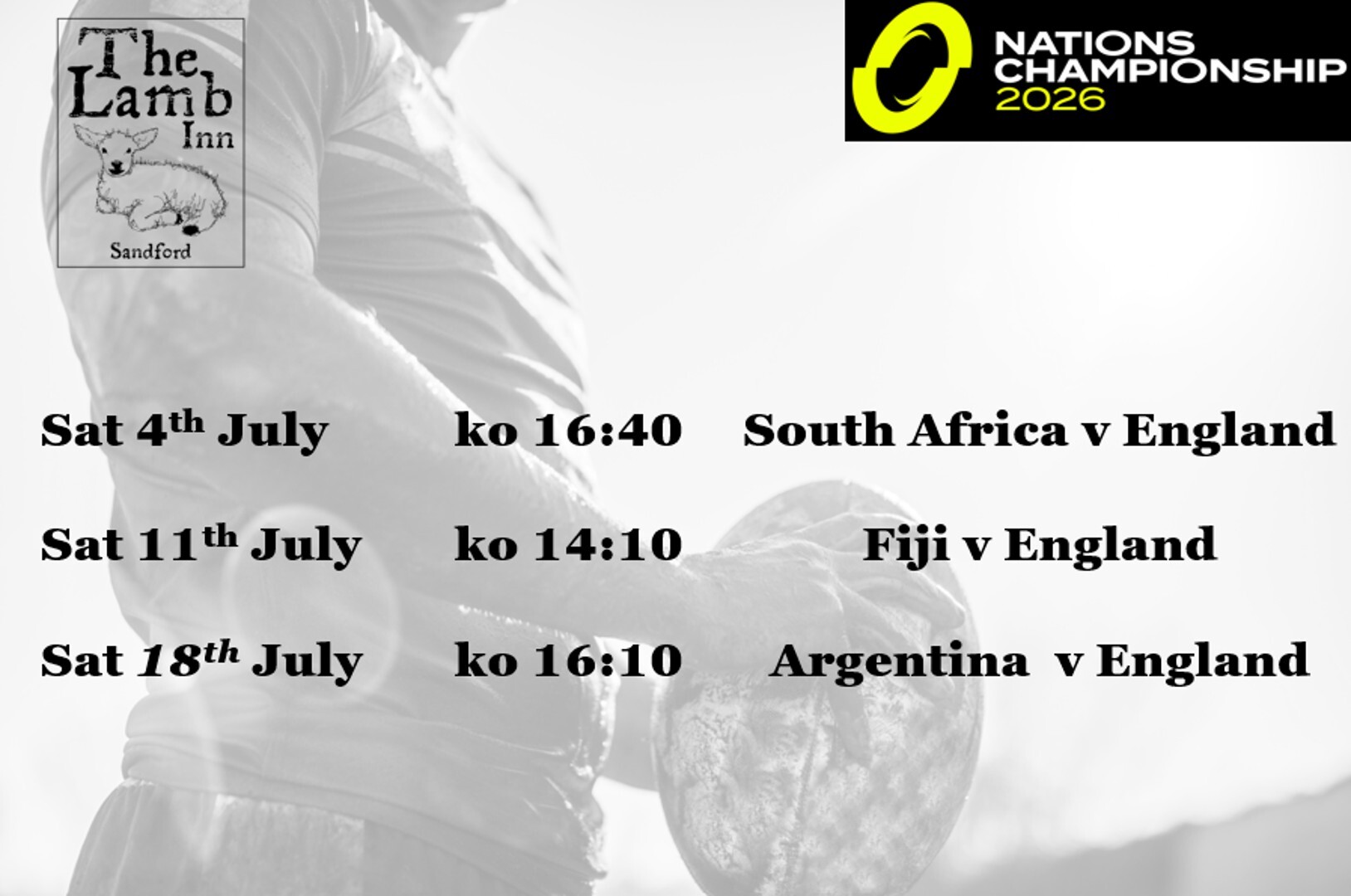 Nations Championship 2026 RUGBY lamb inn sandford exeter crediton